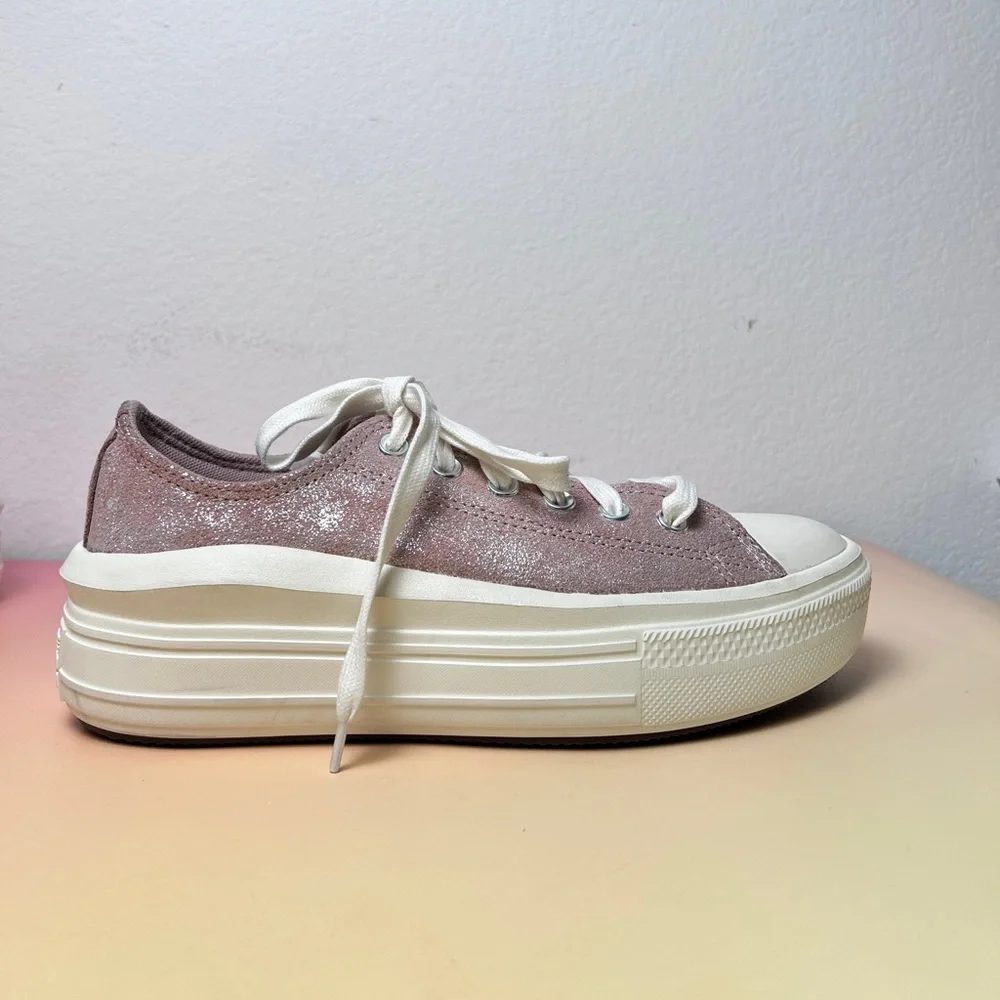 Converse Chuck Taylor All Star Platform Sneakers Metallic‎ Pink Silver Size 8.5 - Picture 8 of 10